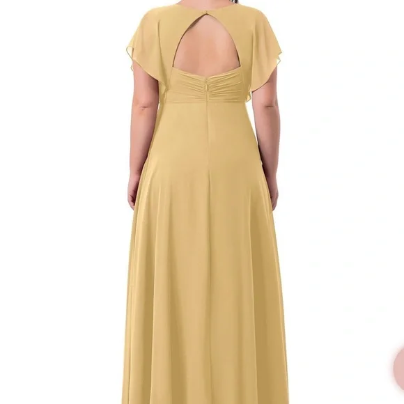 Azazie Rylee Bridesmaid Dress Gold Size A14 - Picture 7 of 8